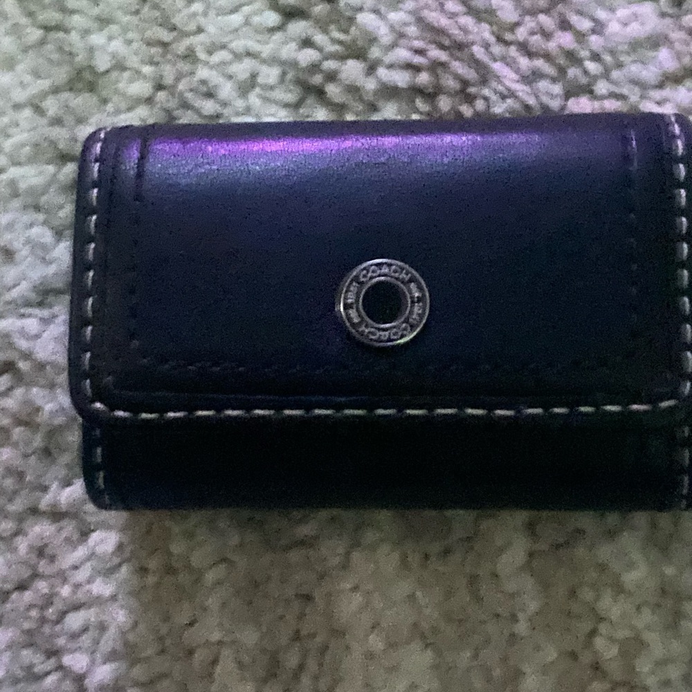 Vintage Coach Black Leather Contact Lens case with White Stitching